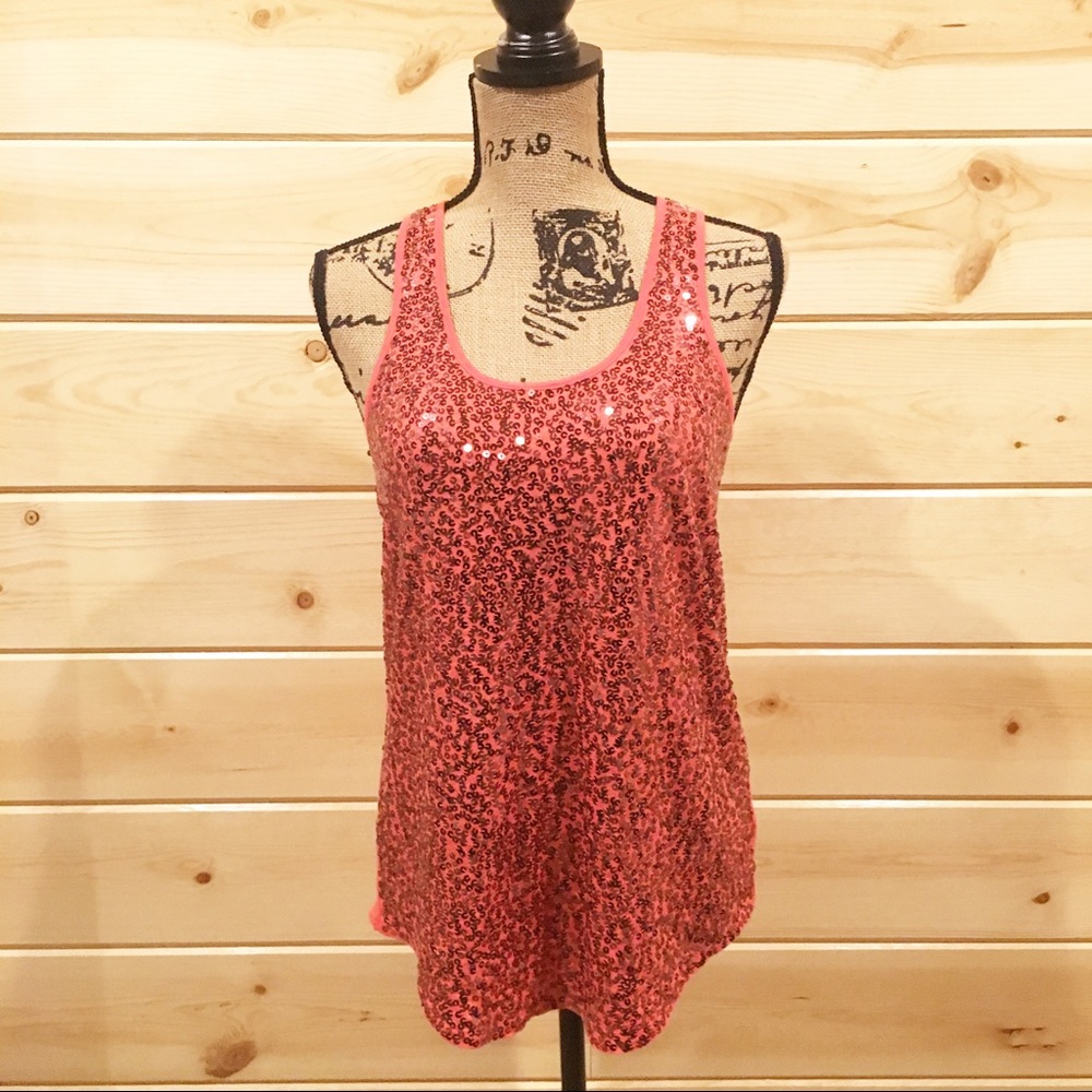 Express Dreamweight Coral Sequin Tank Sz Small